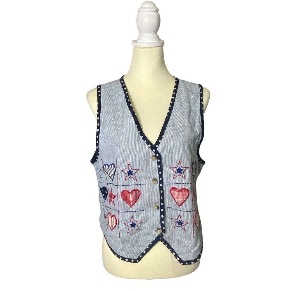 Vintage Victoria Jones Pettites Patriotic 100% Cotton Vest Women's Size Medium